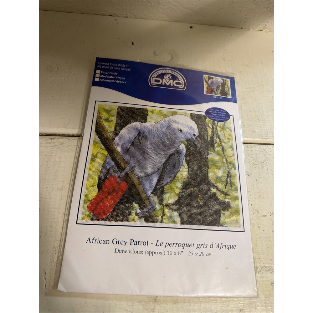 DMC Counted Cross Stitch Kit African Grey Gray Parrot RARE New Sealed